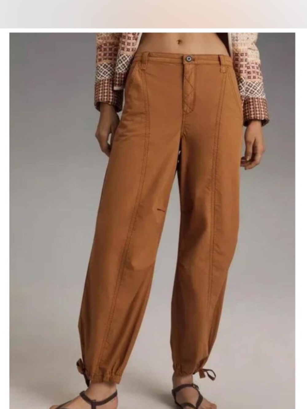 Anthropologie Pilcro Tie-Ankle Utility Barrel Pants Brown XXS- Size 26